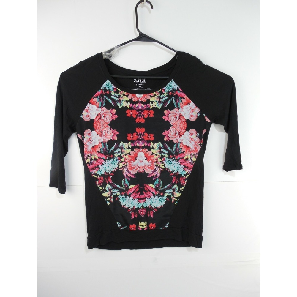 A.N.A‎ New Approach Women's Black Flower P/S Long Sleeve shirt